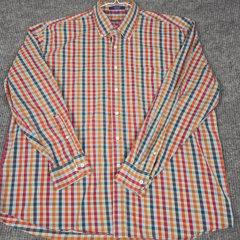 Alan Flusser Mens XXL Multi Color Plaid Button Down Cotton Shirt Long Sleeve